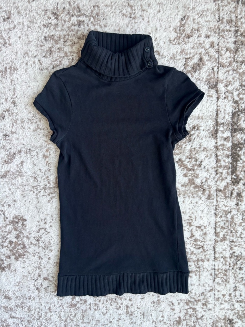Vintage Y2K Zara Portugal Made Black Short-Sleeve Turtleneck Ribbed Top
